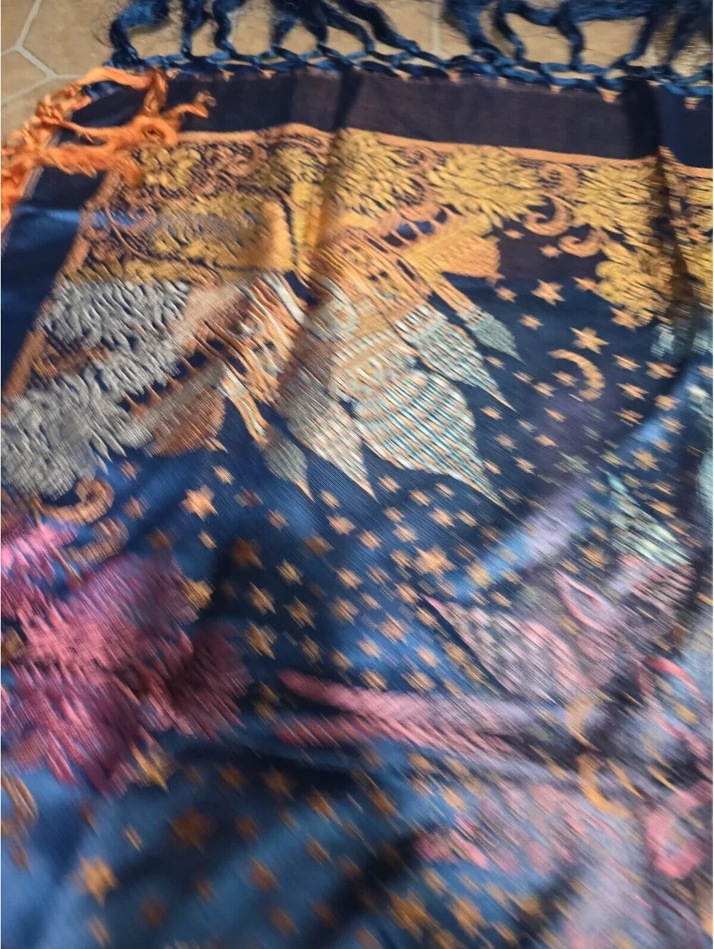 Taj Mahal -Silk -Piano Shawl Scarf Vintage 31”X31”